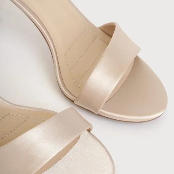 Lulu's Clairee Champagne Satin Lace-Up Heels - Picture 7 of 8